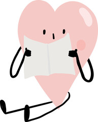illustration of heart cute cartoon sitting and reading vector