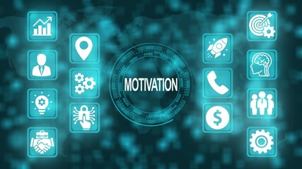 Digital interface depicting motivation and business concepts for success