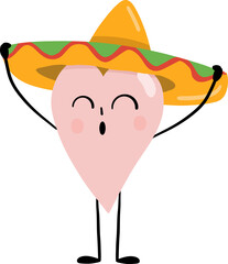 illustration of heart cute cartoon wearing the mexico hat png file