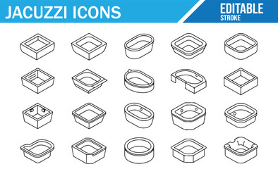 Modern Spa Tub Icon Set – Clean Outline Bathroom Illustration Pack