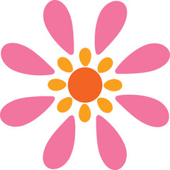 Vector art of vibrant and simple graphic illustration of a stylized daisy flower with pink petals and orange center