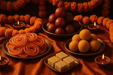 Indian Sweets – Gulab Jamun and Jalebi on Plate