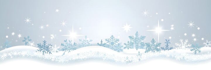 Merry Christmas, New Year winter wonderland background banner, festive celebration scene, sparkling blue and white snowflakes, snowy landscape illustration for holiday greetings, serene mood