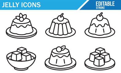 Jelly Desserts Icon Set – Black and White Linear Food Art