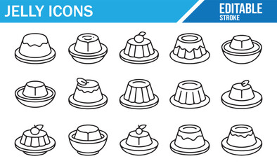 Set of Gelatin and Pudding Icons – Outline Style Sweet Dessert Art