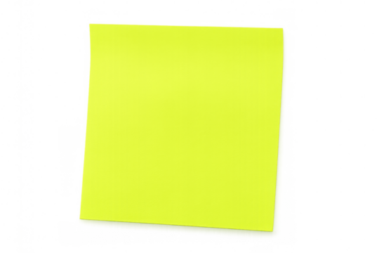 Yellow blank sticky note for office reminding important messages and thoughts on transparent background