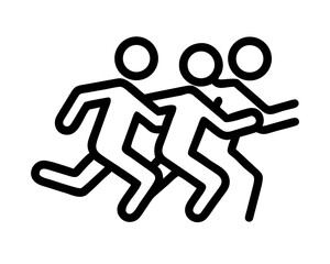 Three stick figures running together