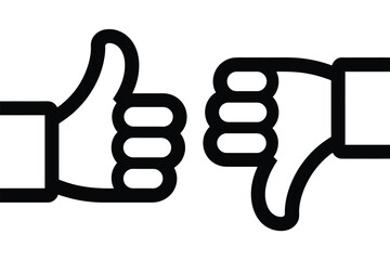 Simple line art icons of thumbs up and thumbs down symbols