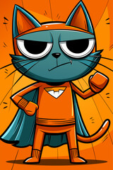 Playful Cartoon Cat Superhero Illustration with Vibrant Colors