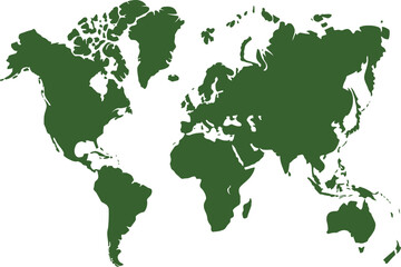 Vector illustration of a global world map silhouette, a flat design concept representing Earth's continents and international geography