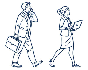 Line drawing of business people walking