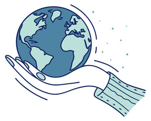 Illustration of hand holding a globe