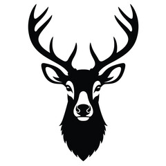 Naklejka premium Black silhouette stag head with large antlers deer