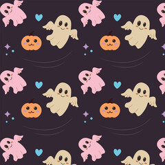seamless pattern with pumpkins and ghosts