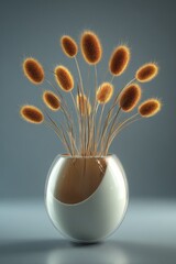 Dried fluffy seed heads in a modern two-tone vase.