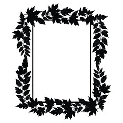 Obraz premium Cluster of fall leaves silhouette forming decorative frame border in flat black vector design representing autumn them