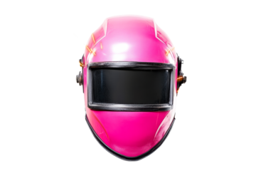 Pink Welding Helmet with Glowing Energy Streaks, cut out transparent