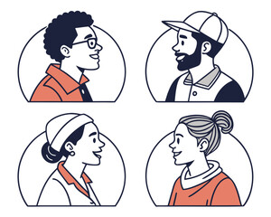 Diverse group of people in profile view, representing communication and connection