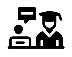 Black silhouette icon of a student with a teacher