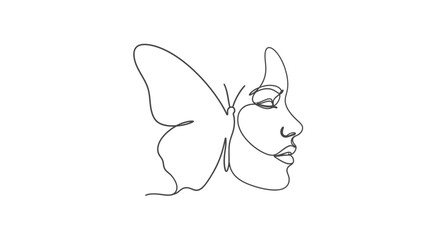 Abstract vector illustration of a butterfly merging with a human face elegant line art design