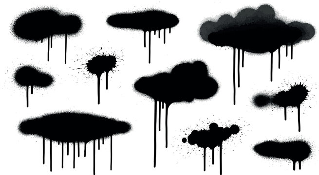 Graffiti spray paint cloud shapes with dripping effects unique urban art elements for design projects