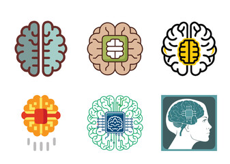 Artificial Intelligence Brain and Computer Merge Vector Icon
