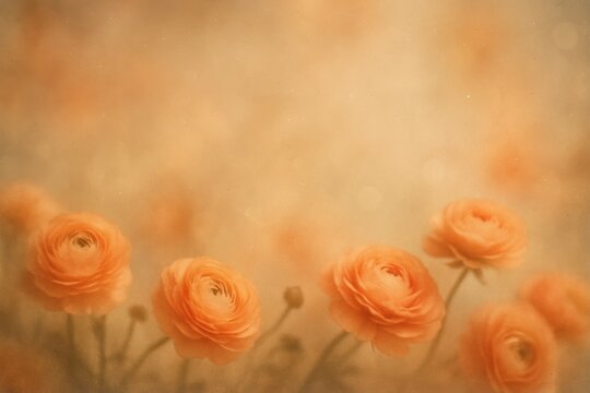 Orange ranunculus bouquet in warm blur