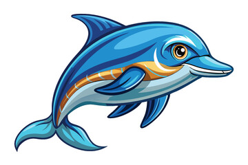 Fototapeta premium Cute Blue Dolphin Vector – Friendly Ocean Animal Cartoon Illustration