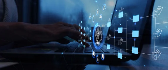 Gardinen Musik Ai Futuristic holographic interface of a file manager, folder structure with documents and data scanning, digital document storage software, cloud database, search and manage documents, paperless  © Urupong