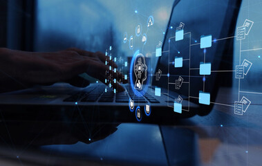 Ai,Document management system DMS, Enterprise content management, Businessman working on laptop...