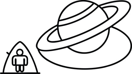 Astronaut Camping Under Saturn Rings Coloring Illustration on Transparent Background