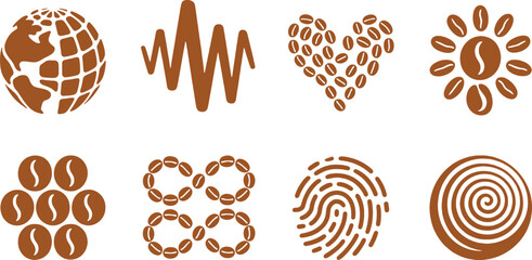 Creative Coffee Icons Collection for International Coffee Day Design Set