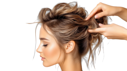 Woman's Hair Styled Elegantly on Transparent Background