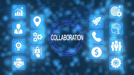 Conceptual illustration of collaboration business icons and digital technology solutions - Powered by Adobe