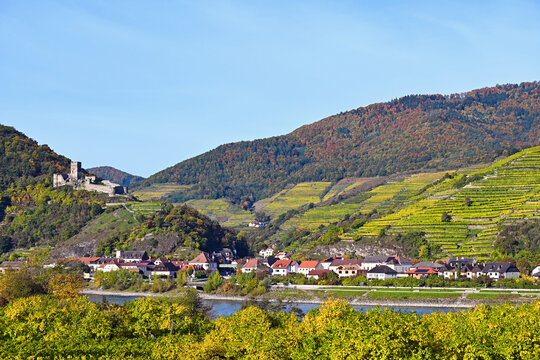 Castle Hinterhaus and Spitz an der Donau,Wachau valley landscape, Austria