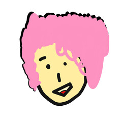 Cartoon Character with Pink Hair and Friendly Smile, Fun Illustration for Creative Projects