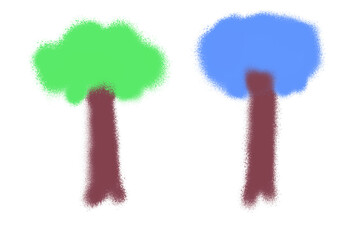 Colorful, Abstract Trees Illustrating Nature in Playful Style with Bright Green and Blue Foliage