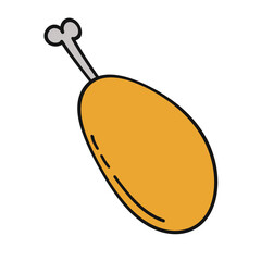 Cartoon Illustration of a Delicious Chicken Leg with Bone in a Simple Style