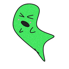 Cartoon ghost illustration with green color and playful facial expression for Halloween themes