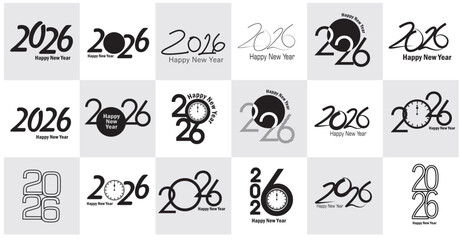 2026 new year logo, 2026 vector logo, calendar year, happy new year, 2026 poster and flyer calendar year 2026 year symbols, black and white labels, 2026 new year set logo collection