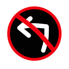 No Left Turn Sign Indicating Prohibition for Vehicles at Intersections and Roads
