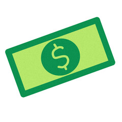 Green bill with dollar sign on bright background representing currency and finance concepts