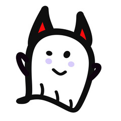 Cute cartoon ghost character with playful expression and red accents on ears and hands