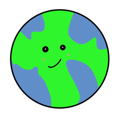 Cute Cartoon Earth Character with a Smile and Colorful Features Representing Global Happiness
