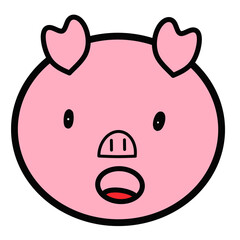 Cute Pink Pig Face Cartoon Illustration with Surprised Expression and Big Eyes