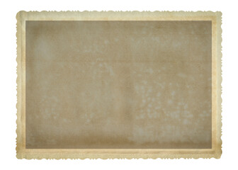 Vintage scalloped edge photo paper frame on transparent background. Aged and yellowed retro photo.	