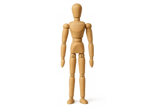 Wooden artist mannequin figurine standing, representing human body and pose, drawing aid for art and anatomy, transparent background - Powered by Adobe