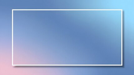 Obraz premium White rectangular frame with drop shadow over a soft blue-to-purple gradient background, featuring a muted blue center for a modern, serene design.