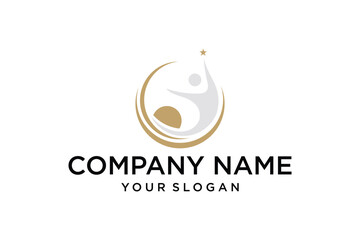 Abstract Human Figure Reaching for Star in Golden Circular Logo Design