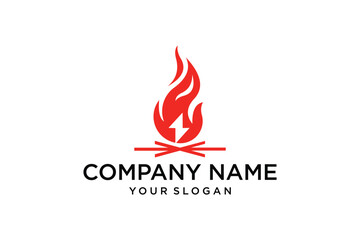Modern Fire Flame Lightning Bolt Energy Campfire Logo Design